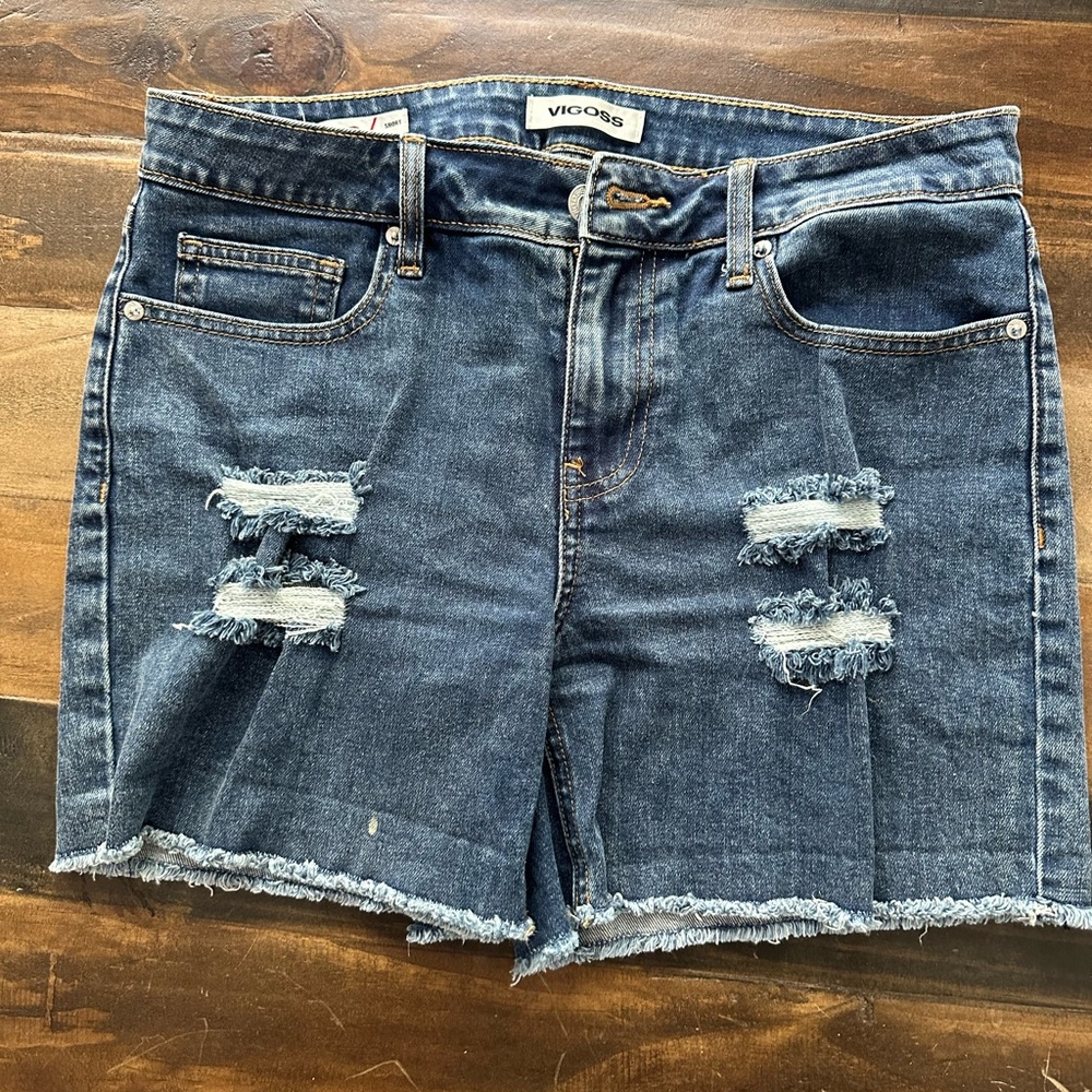 Distressed jean shorts